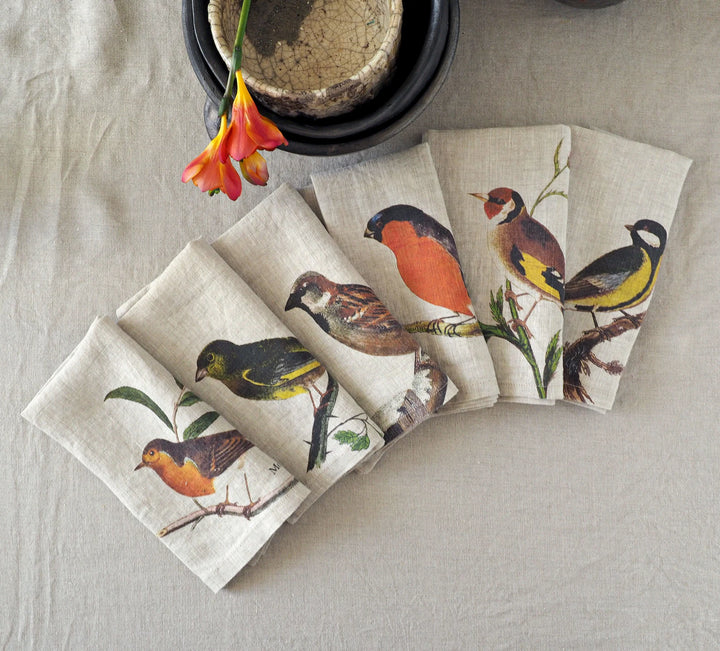 Small Birds | Linen Napkins | Set of 6 mixed