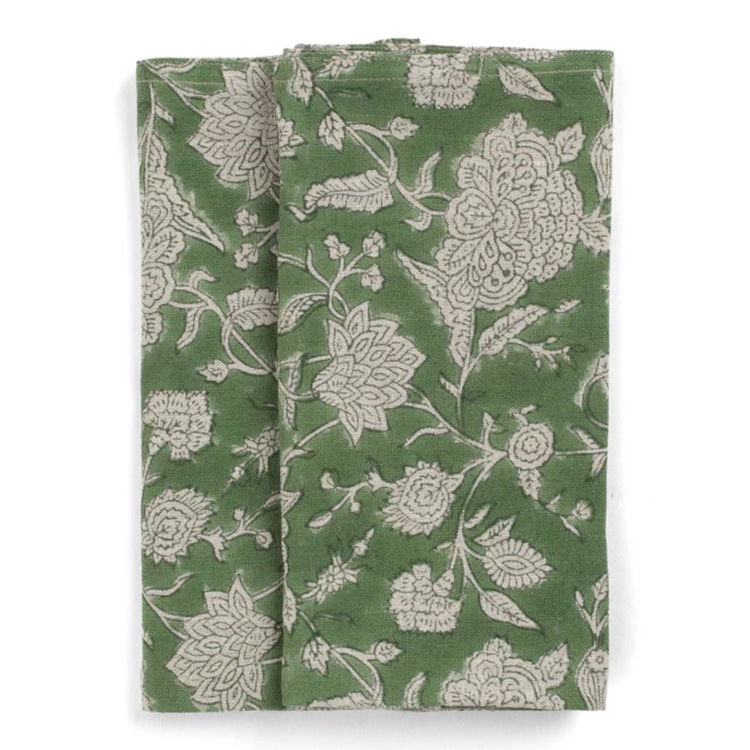 Indian Rose | SET OF 2 Linen Napkins | Green - Suzie Anderson Home