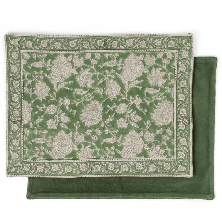 Indian Rose | SET OF 2 | Linen/Cotton Velvet Placemat | Green