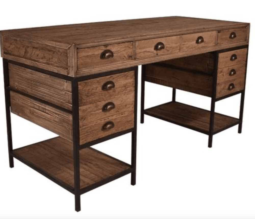 Industrial Style Twin Pedestal Desk | Rustic Oak - Suzie Anderson Home