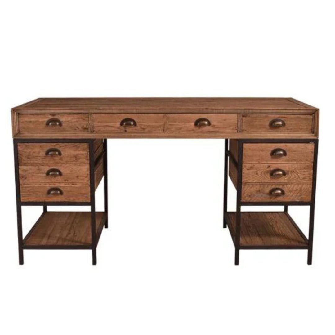 Industrial Style Twin Pedestal Desk | Rustic Oak - Suzie Anderson Home