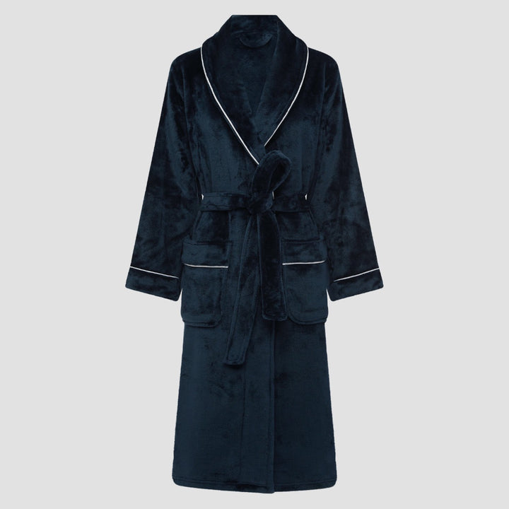 Brogo Bath Robe With Piping | Ink/White