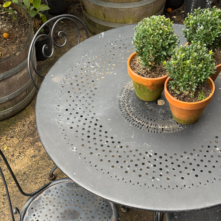 Vintage French Black Iron Bistro Table with Four Chairs