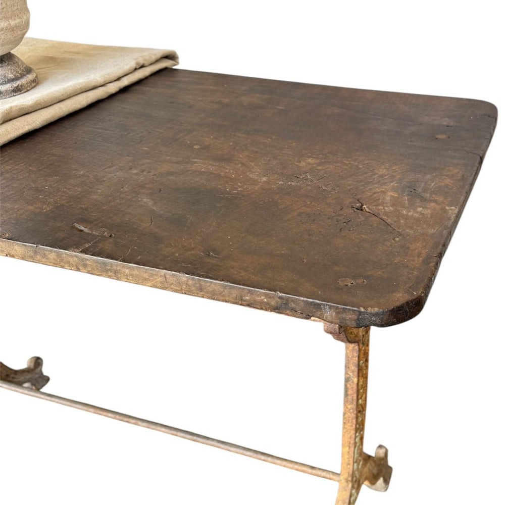 Italian Antique Bistro Table | Oak with Forged Iron Base | 105L x 55D x H71cm - Suzie Anderson Home