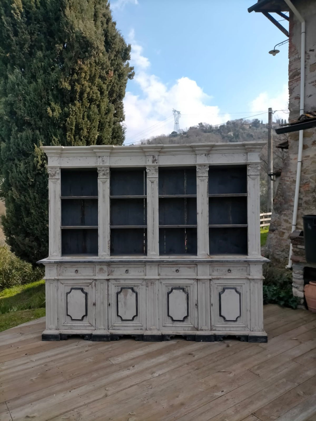 Italian Antique Grand Library Bookshelf | Painted Chestnut Wood | Circa 1895 (BOWRAL) - Suzie Anderson Home