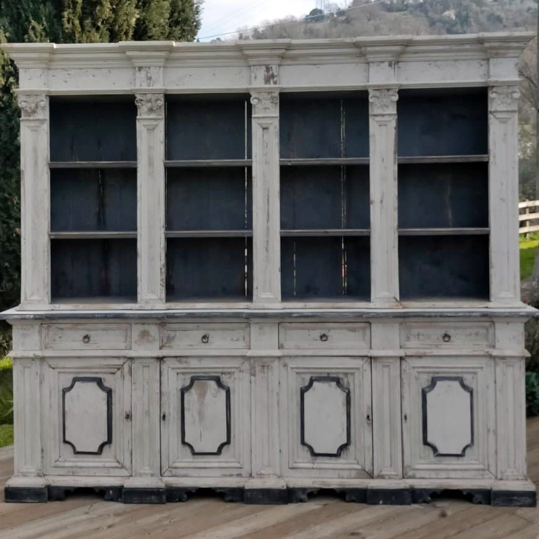 Italian Antique Grand Library Bookshelf | Painted Chestnut Wood | Circa 1895 (BOWRAL) - Suzie Anderson Home