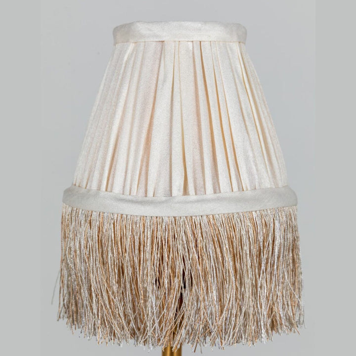 Pleated Lamp Shade with Fringe | Ivoire | 12.5 x 7 x 10cm