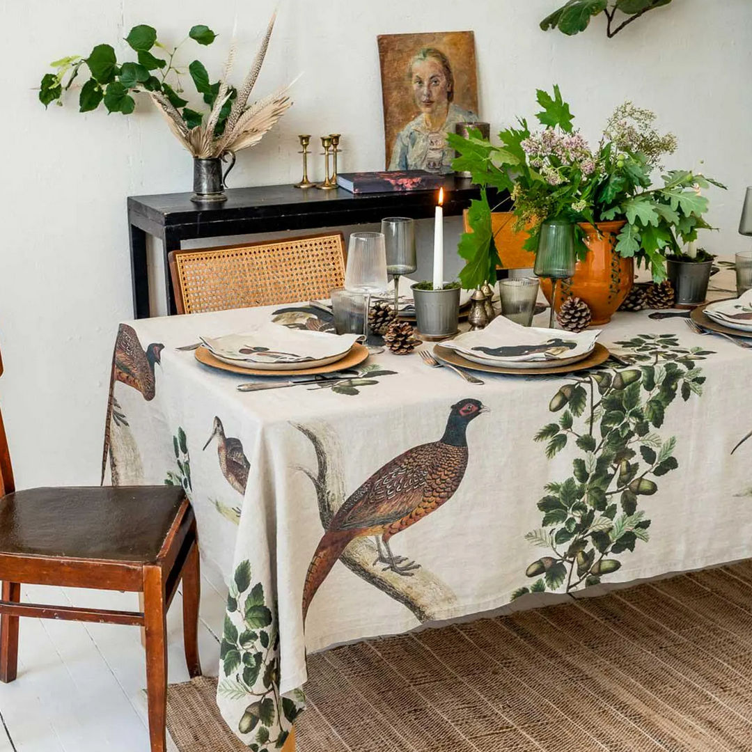 Forest Birds | Linen Tablecloth | 170 x 250cm