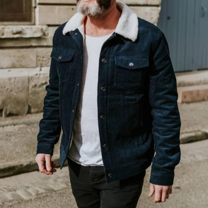 Moke | Mens Hammer Cord/Sherpa Jacket | Navy/White Sherpa