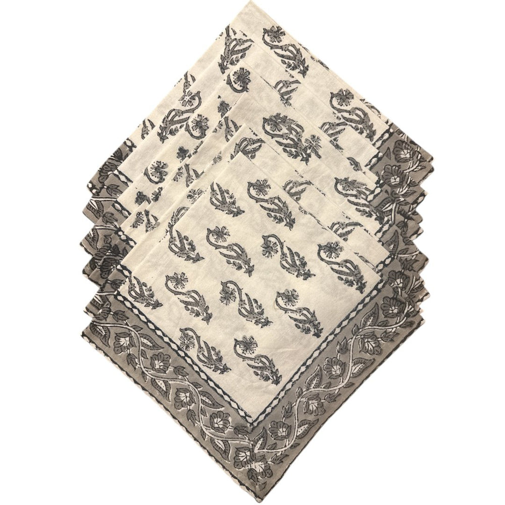 Jaipur Cotton Placemat & Napkin Set (6) | Grey & White | Bindi - Suzie Anderson Home