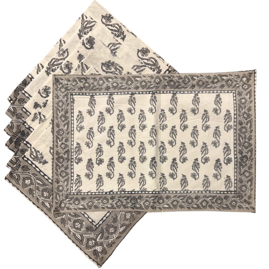 Jaipur Cotton Placemat & Napkin Set (6) | Grey & White | Bindi - Suzie Anderson Home