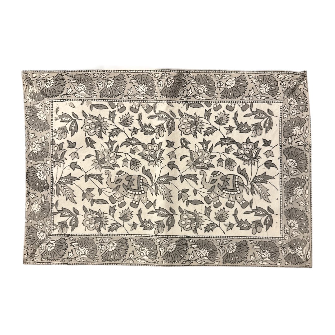 Jaipur Cotton Placemat & Napkin Set (6) | Grey/White | Elephant - Suzie Anderson Home