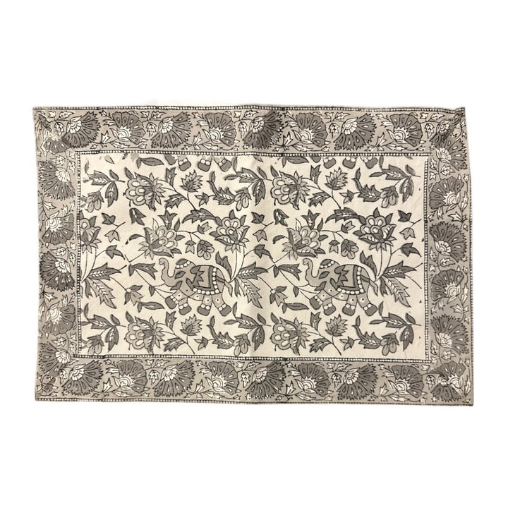 Jaipur Cotton Placemat & Napkin Set (6) | Grey/White | Elephant - Suzie Anderson Home