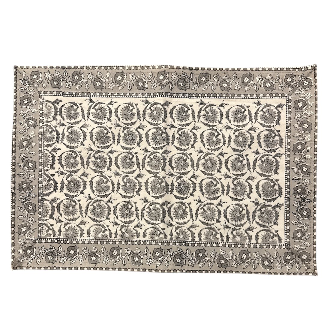 Jaipur Cotton Placemat & Napkin Set (6) | Grey/White | Medallion - Suzie Anderson Home
