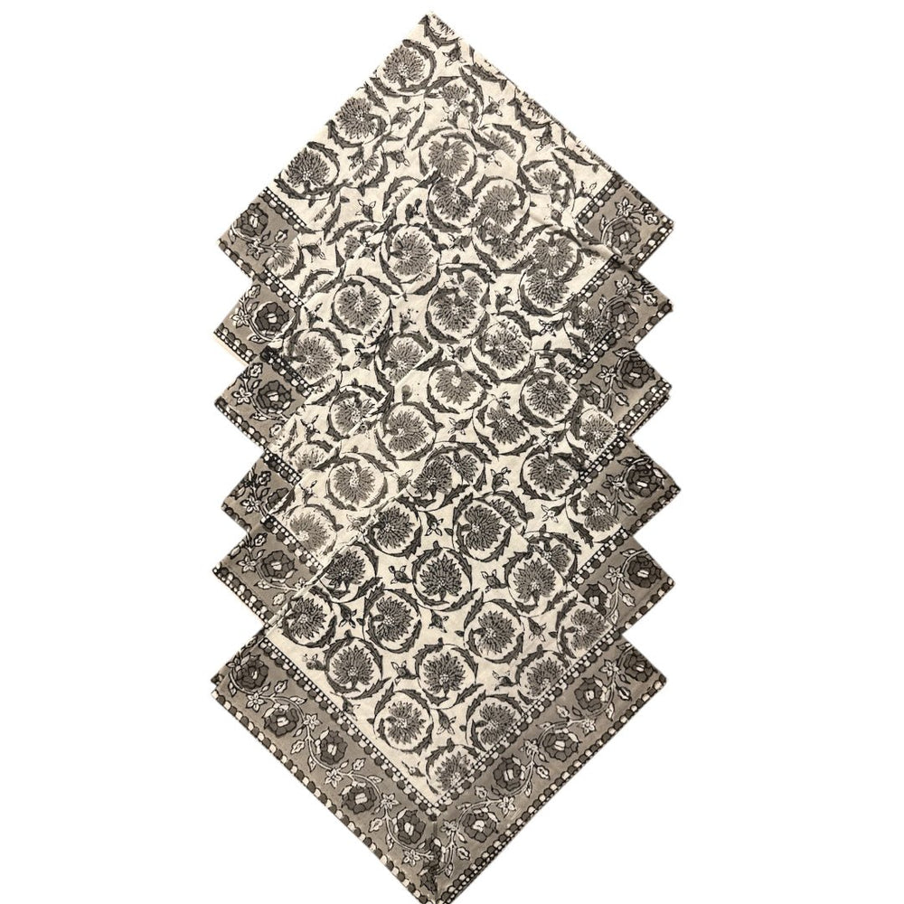 Jaipur Cotton Placemat & Napkin Set (6) | Grey/White | Medallion - Suzie Anderson Home