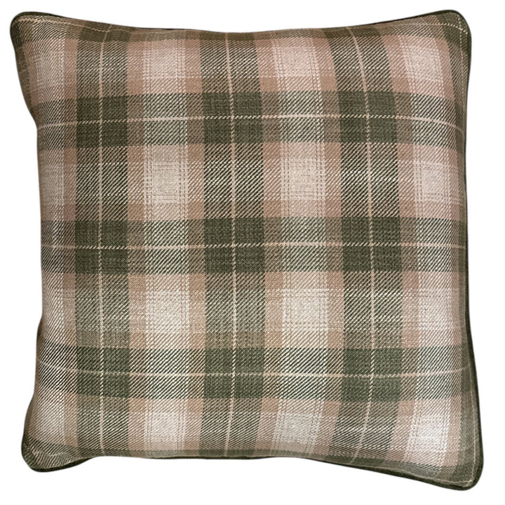 Ian Mankin Kintyre Check  Cushion Cover Backed in Warwick Haven linen | Piped | Sage | 50x50cm