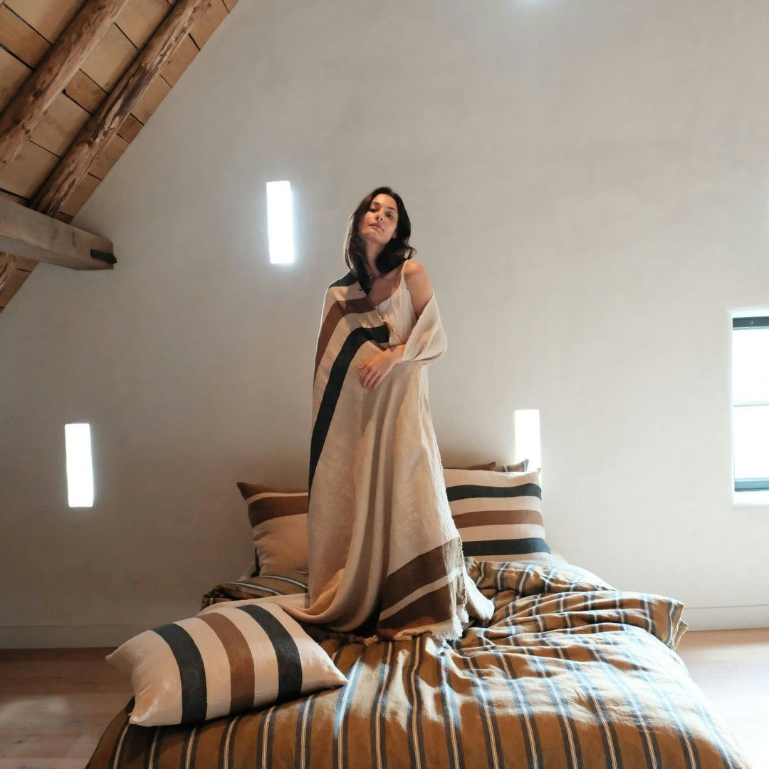 Julian Dakota Reversible Stripe Cushion Cover | Linen | 63x63cm