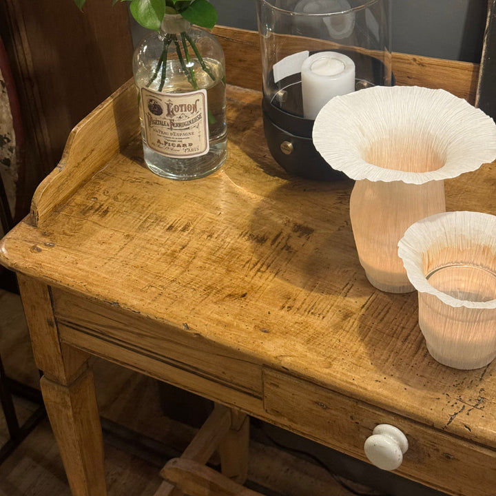 Rustic Pine Gallery Back Side Table with Drawer | 85Hx95Wx40Dcm