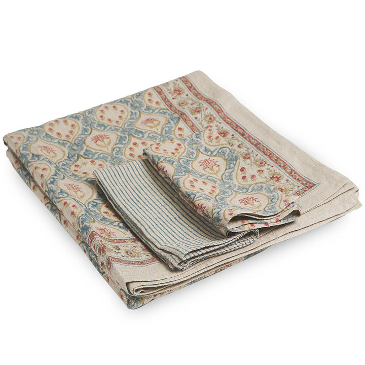 Adelle Fleur Linen Tablecloth | Blue