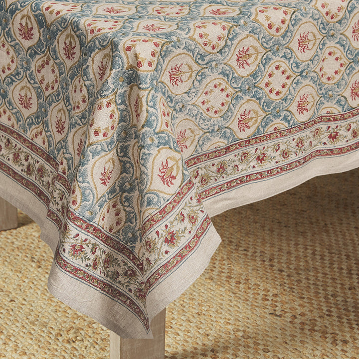 Adelle Fleur Linen Tablecloth | Blue