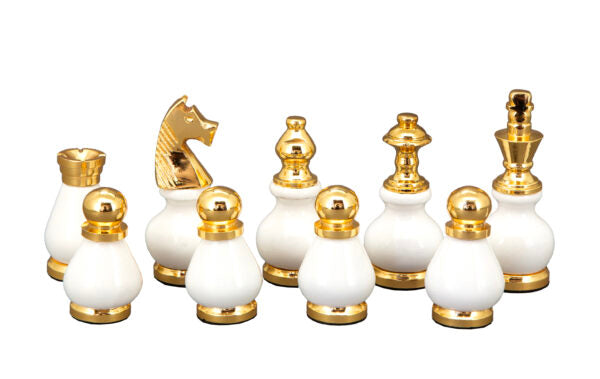 Dal Rossi Chess Set | 16" | Carbon Fibre w B&W Silver/Gold Top Pieces