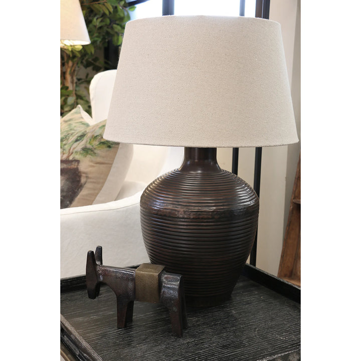 Morrocan Ridged Antique Black Aluminium Lamp Base | H38cm