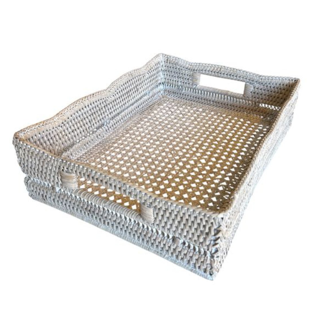 Lace Rattan Tray | White Wash | 38 x 28 x 10 cm - Suzie Anderson Home