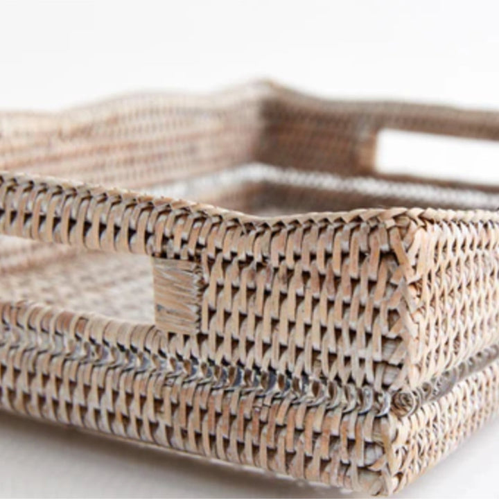 Lace Rattan Tray | White Wash | 38 x 28 x 10 cm