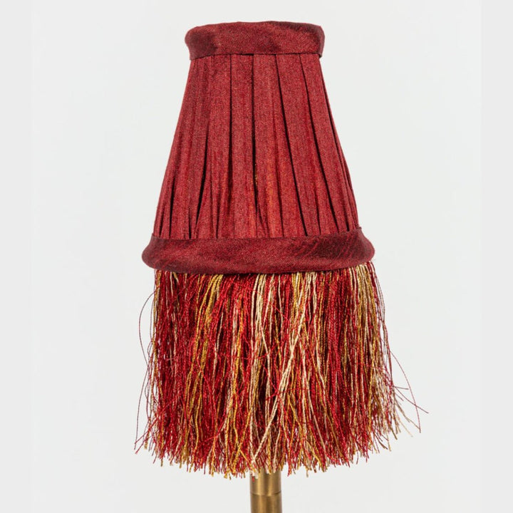 Pleated Lamp Shade with Fringe | Mini Red | 8 x 4.5cm