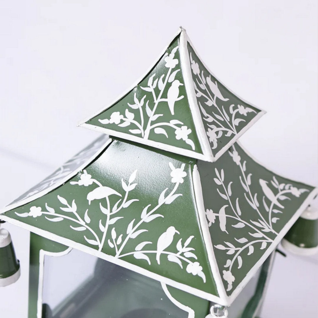 Green Pattern Large Pagoda Lantern | 32x19cm