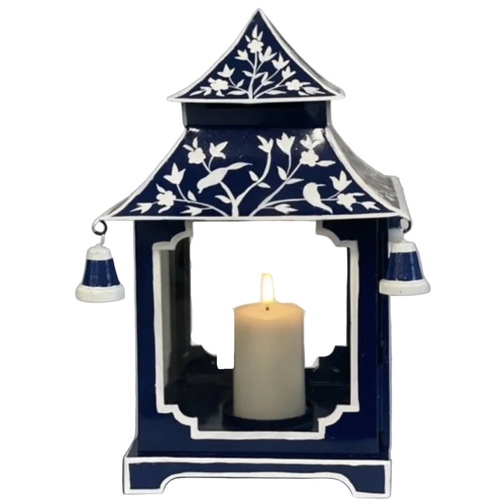 Navy Pattern Large Pagoda Lantern | 32x19cm