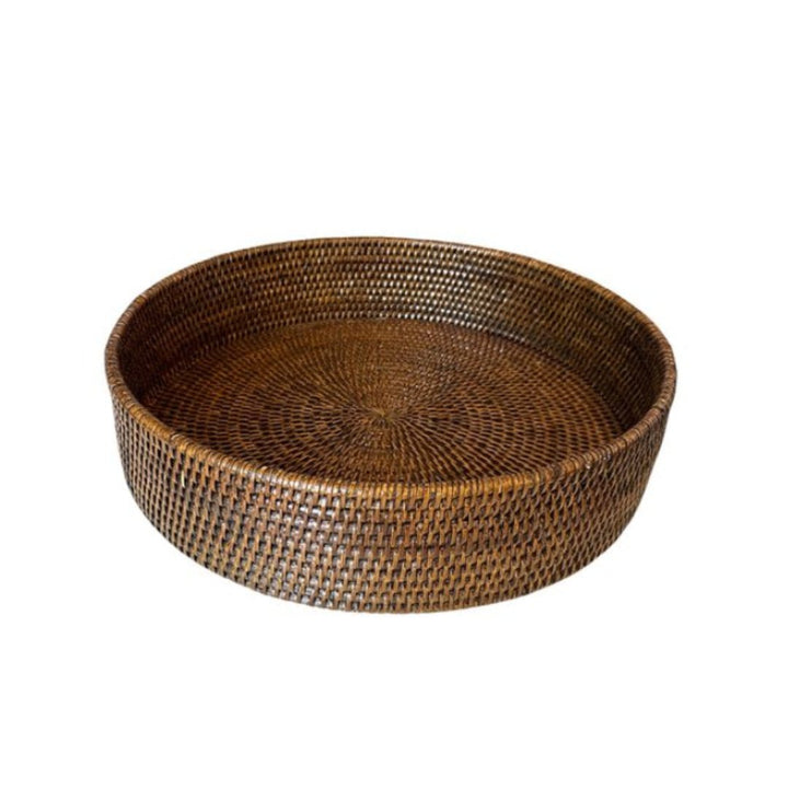 Large Round Rattan Tray | Antique Brown - Suzie Anderson Home