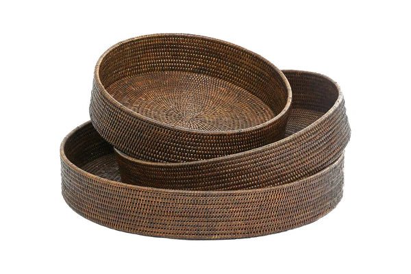 Large Round Rattan Tray | Antique Brown - Suzie Anderson Home