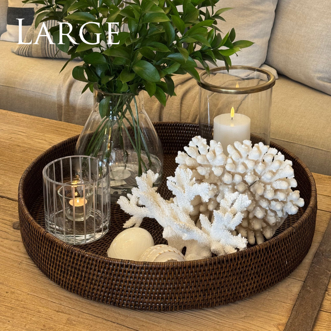 Large Round Rattan Tray | Antique Brown