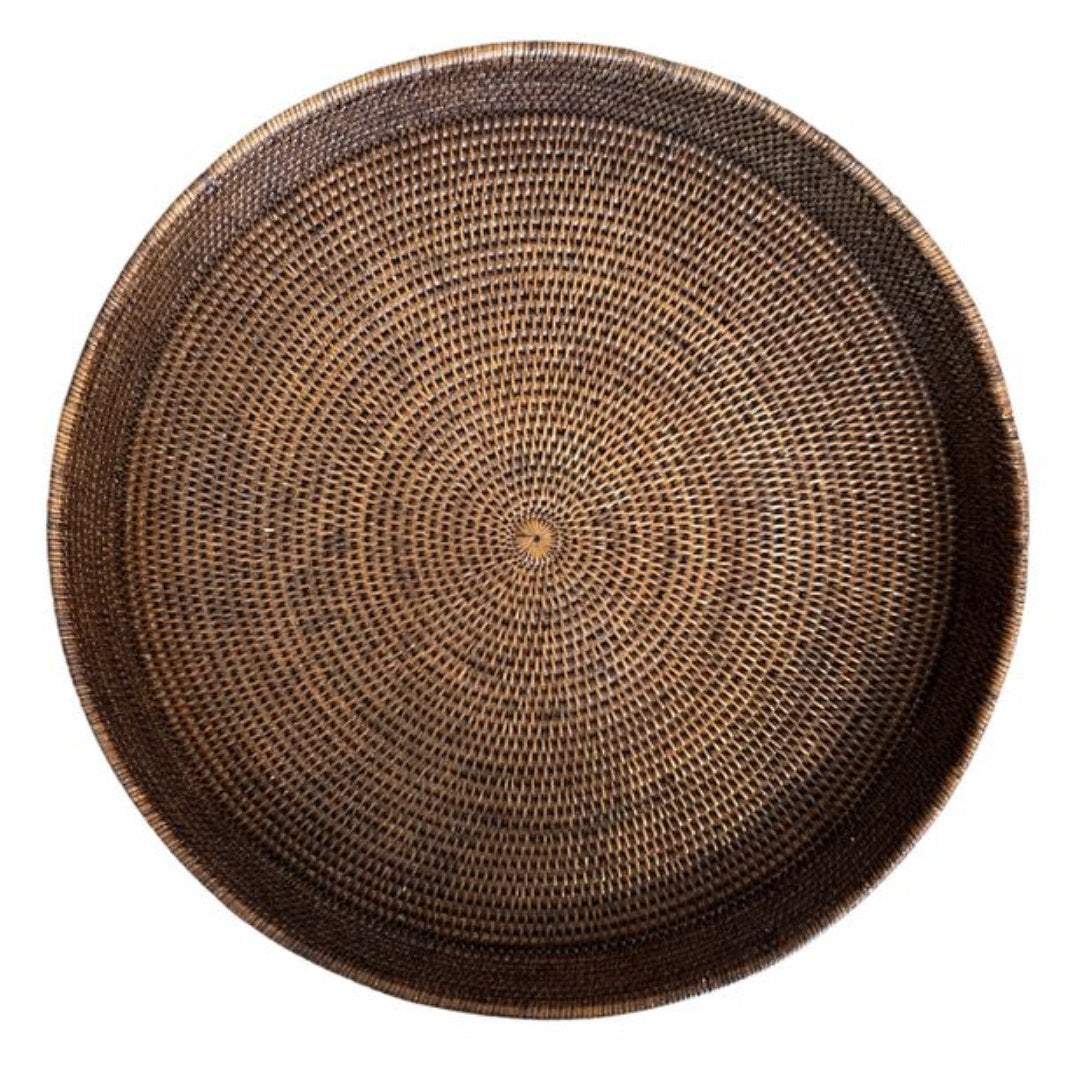 Large Round Rattan Tray | Antique Brown