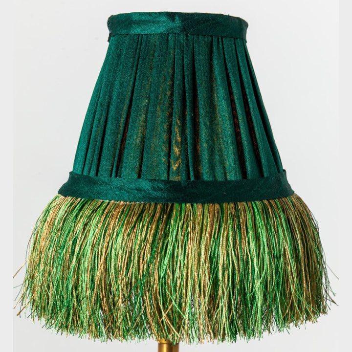 Pleated Lamp Shade with Fringe | Green | 12.5 x 7 x 10cm