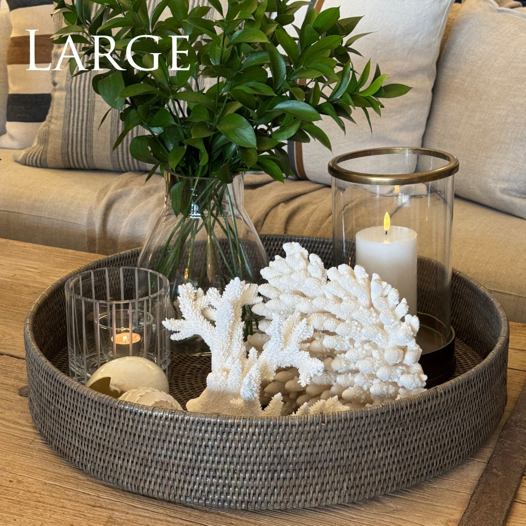 Large Round Rattan Tray | Old Grey