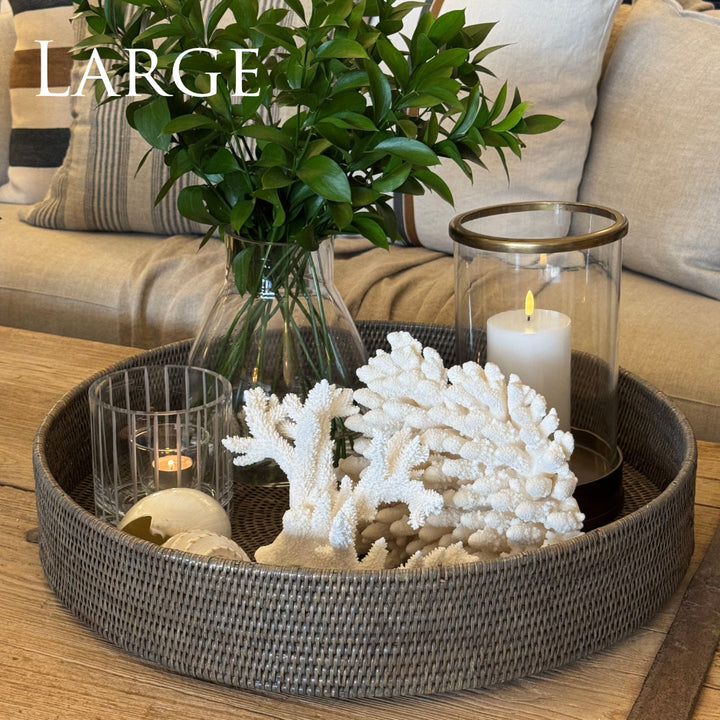 Large Round Rattan Tray | Old Grey