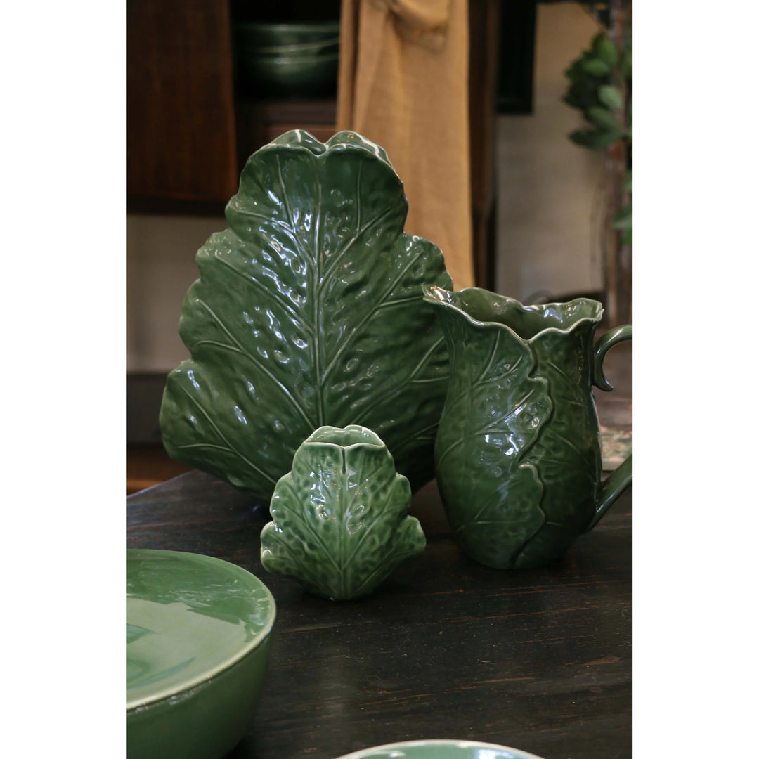 Small Sculptured Ceramic Green Leaf Vase