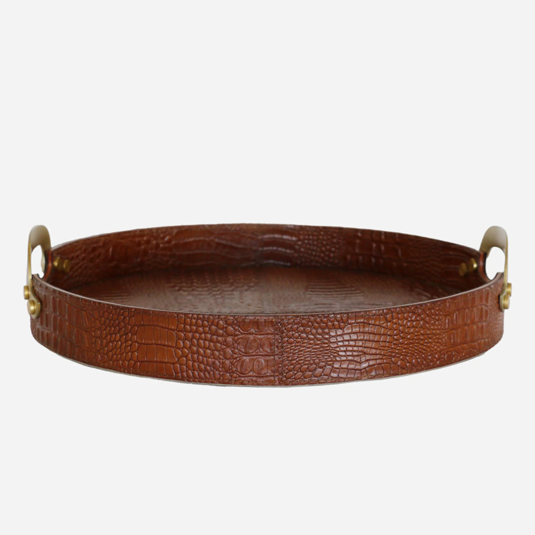 Croc Leather Tray with Brass Handle