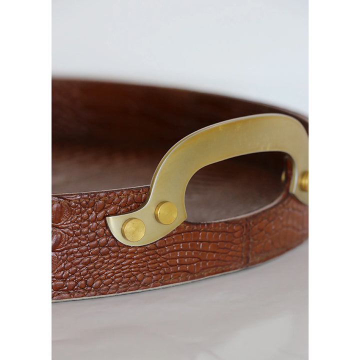 Croc Leather Tray with Brass Handle