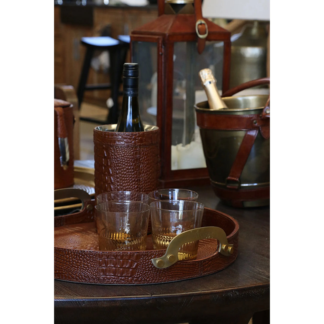 Croc Leather Tray with Brass Handle