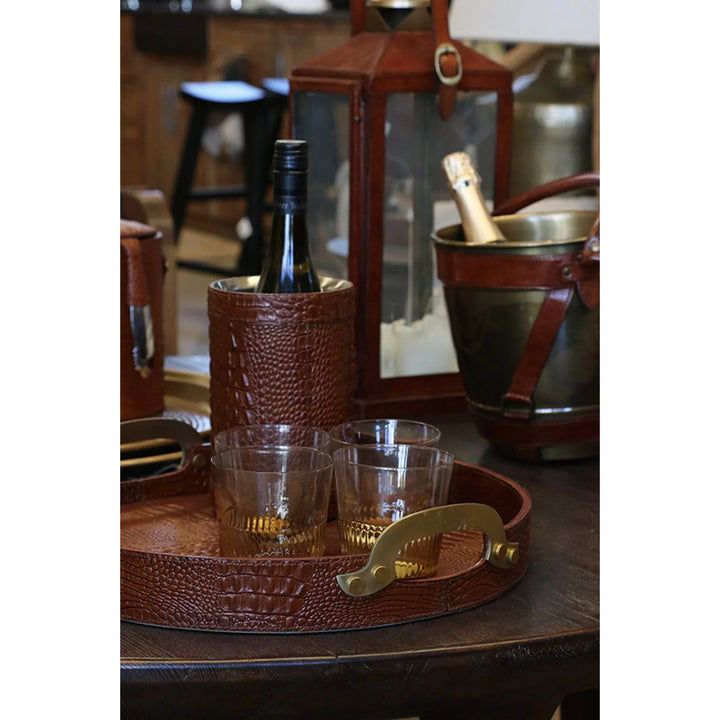 Croc Leather Tray with Brass Handle