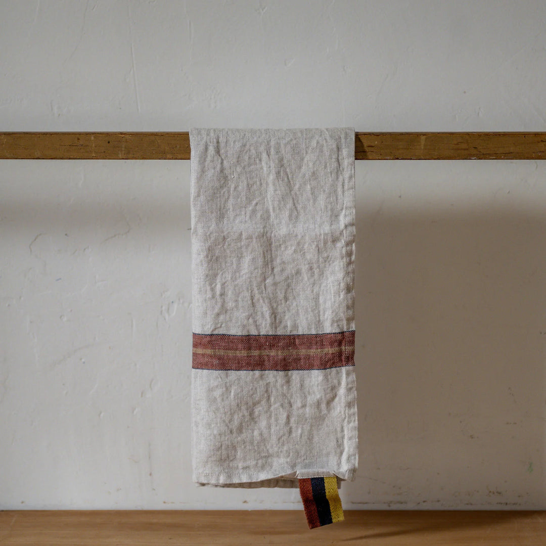 Libeco Linen | Dock Linen Tea Towel | Leather Stripe