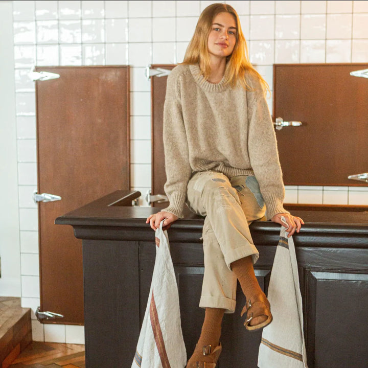 Libeco Linen | Dock Linen Tea Towel | Leather Stripe