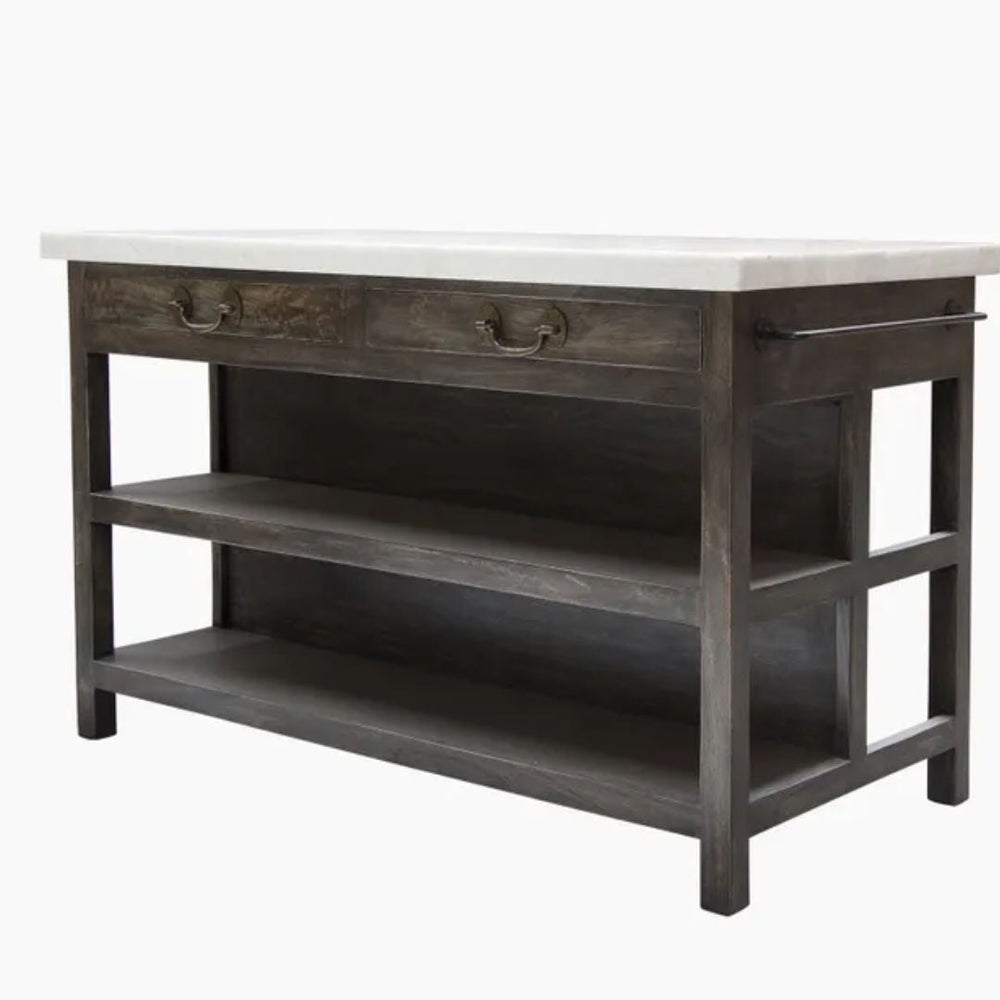 Lichten Marble Topped Kitchen Island | Aged Black | Large | W145 x D75 x H91cm - Suzie Anderson Home