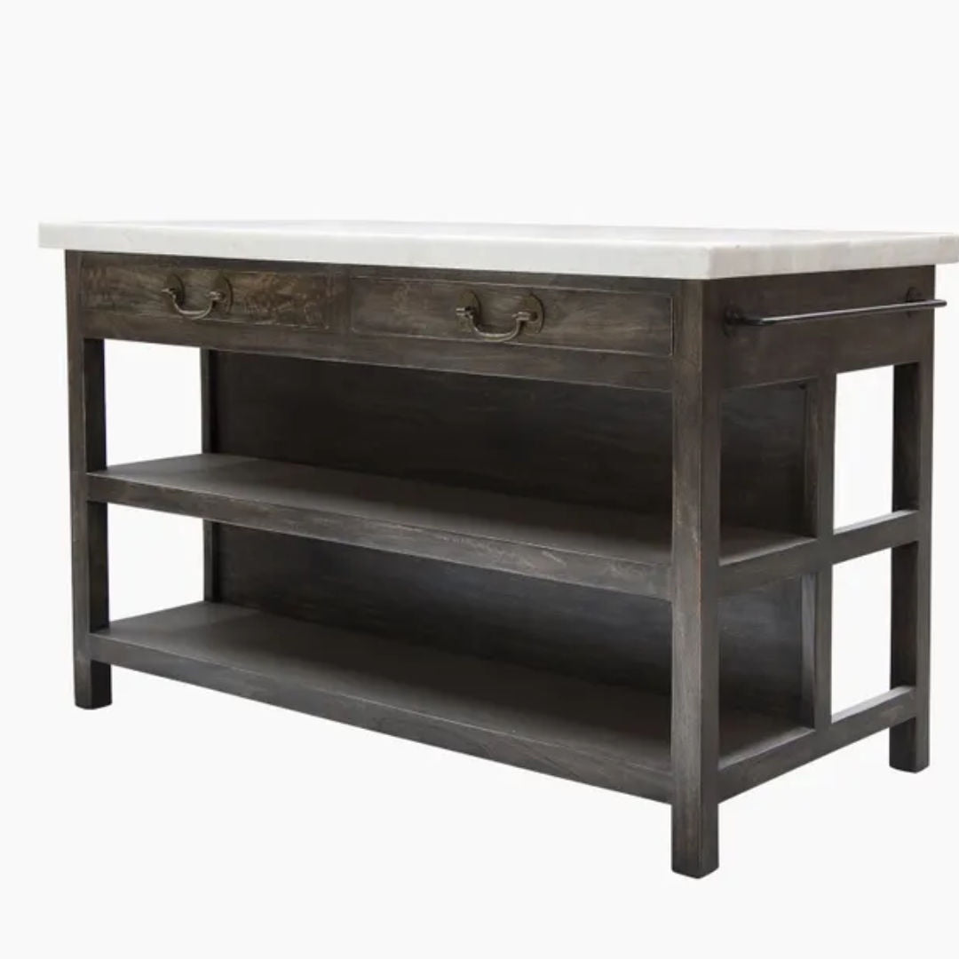 Lichten Marble Topped Kitchen Island | Aged Black | Large | W145 x D75 x H91cm - Suzie Anderson Home