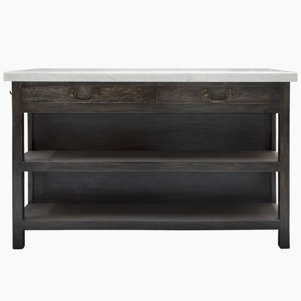 Lichten Marble Topped Kitchen Island | Aged Black | Large | W145 x D75 x H91cm - Suzie Anderson Home