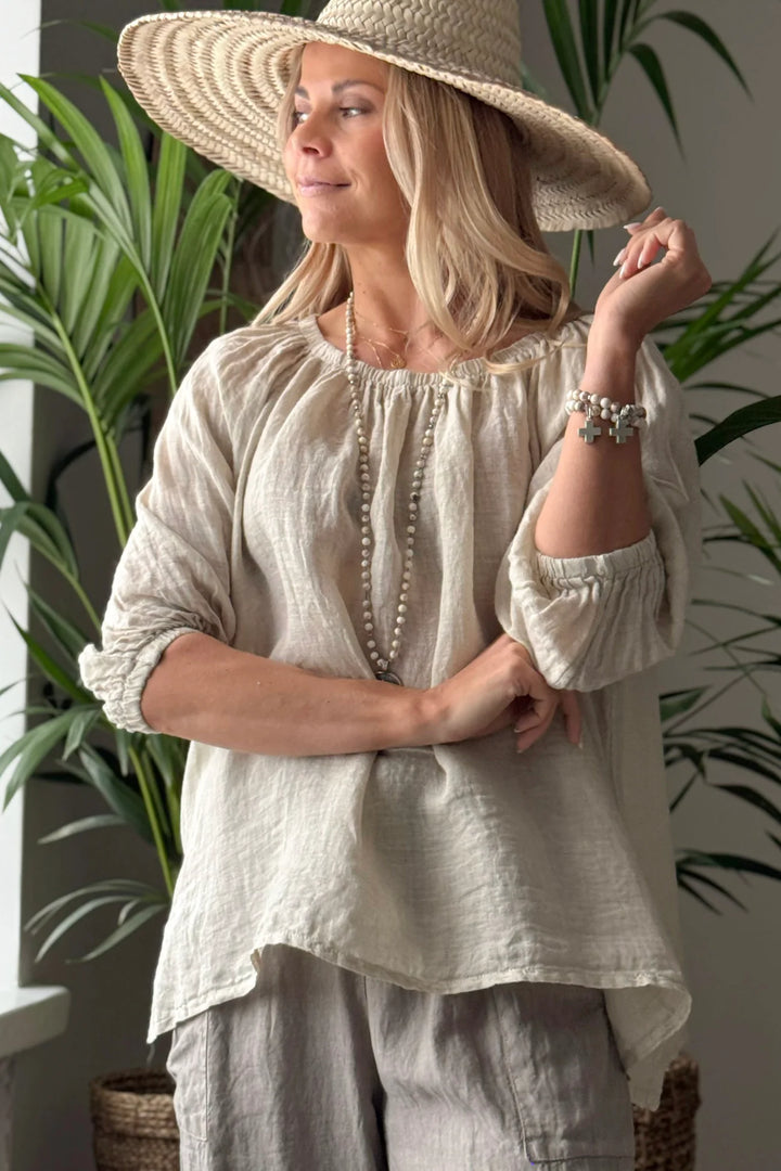 Bypias | Lily Linen Top | Sand