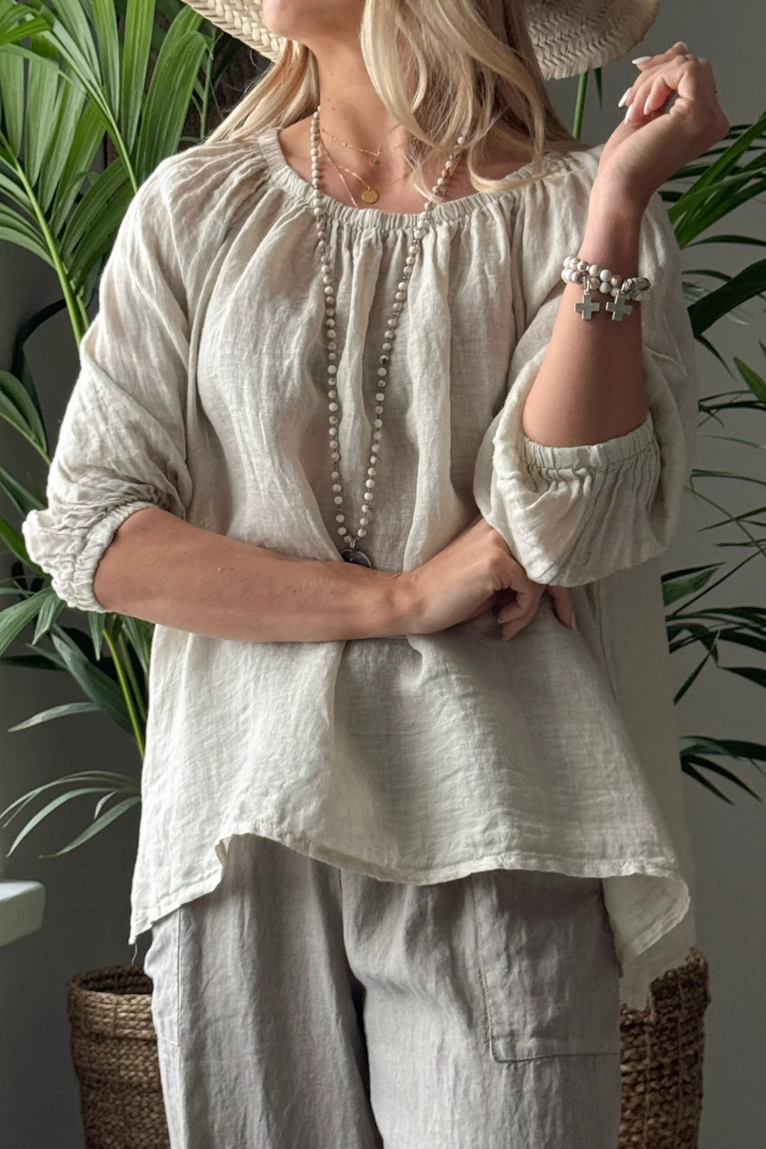 Bypias | Lily Linen Top | Sand